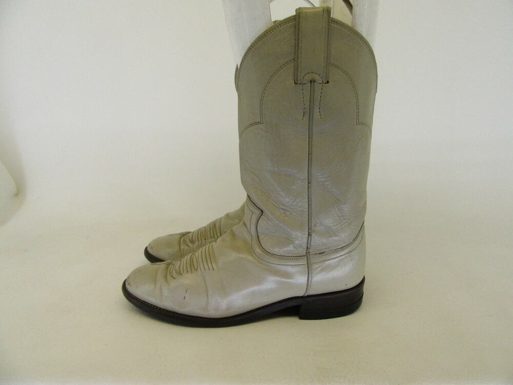 JUSTIN Women Size 6.5 B Beige Leather Roper Cowboy Western Boots